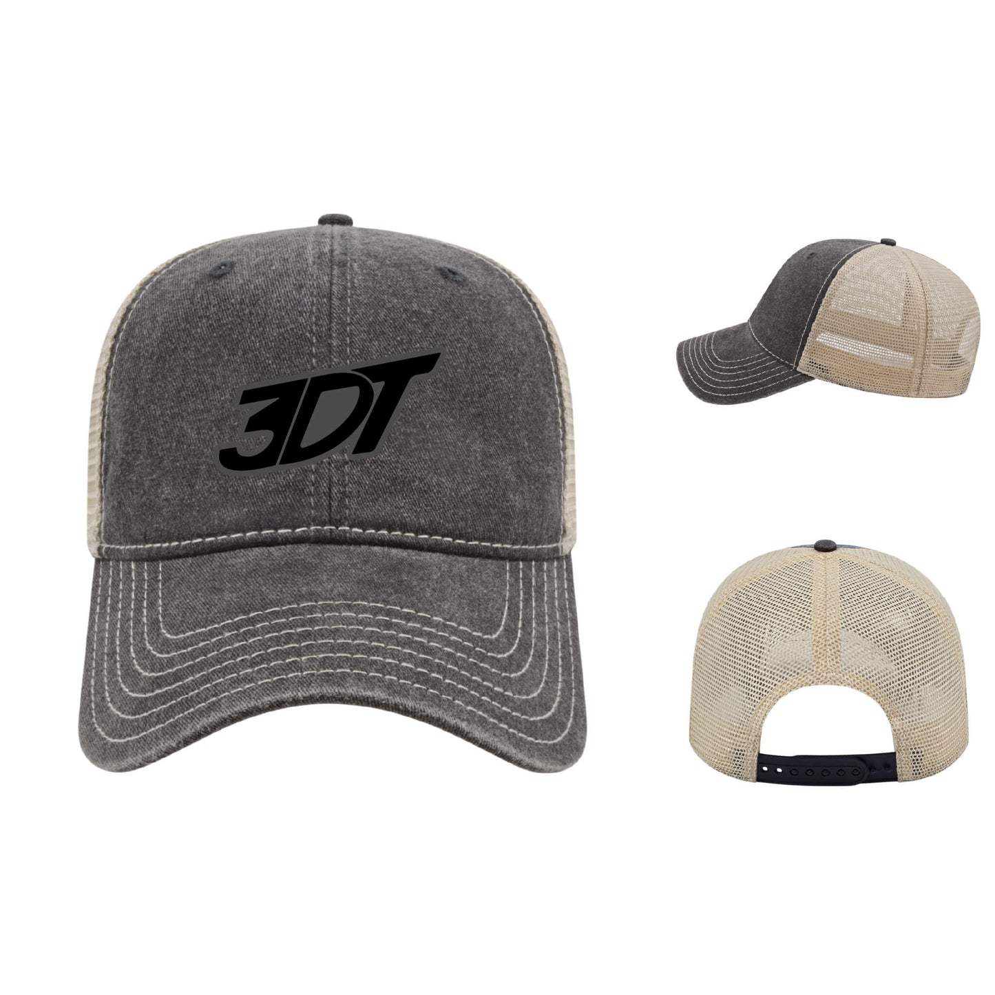 3DT Dimensional Embroidered Washed Pigment Dyed with Washed Trucker Mesh Cap